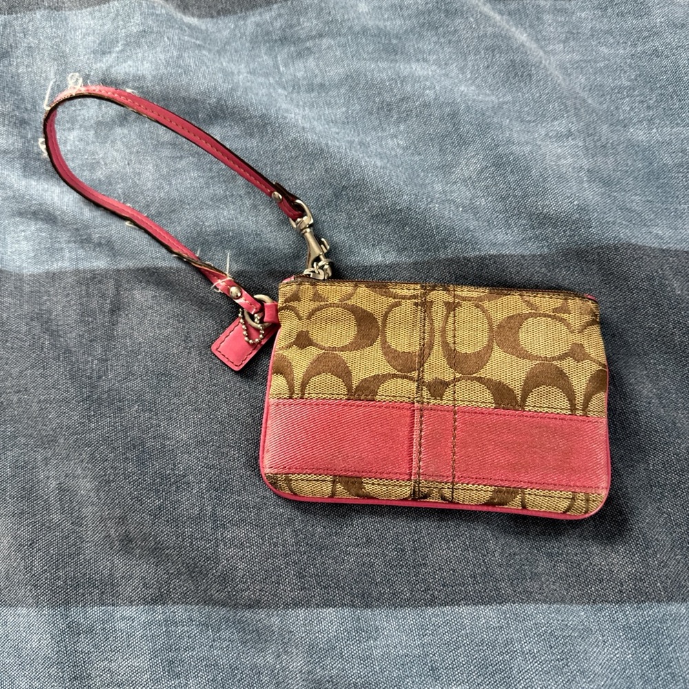 Coach Signature Brown and Pink Wristlet